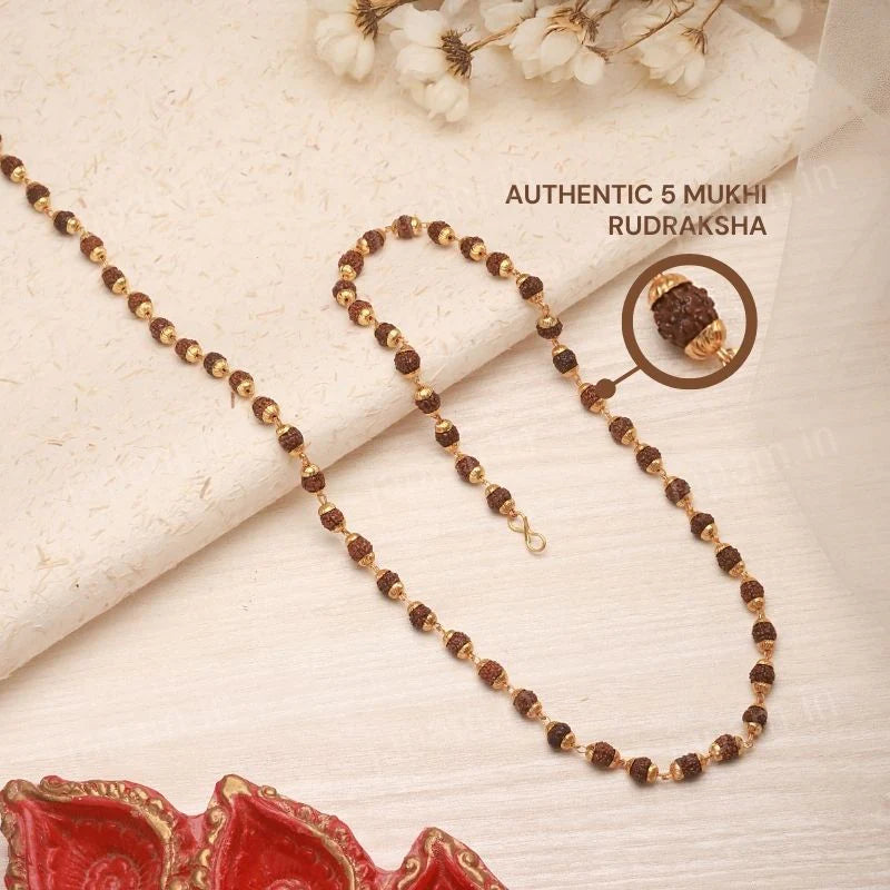 5 Mukhi Rudraksha Mala Necklace – Premium Spiritual Chain for Men & Women
