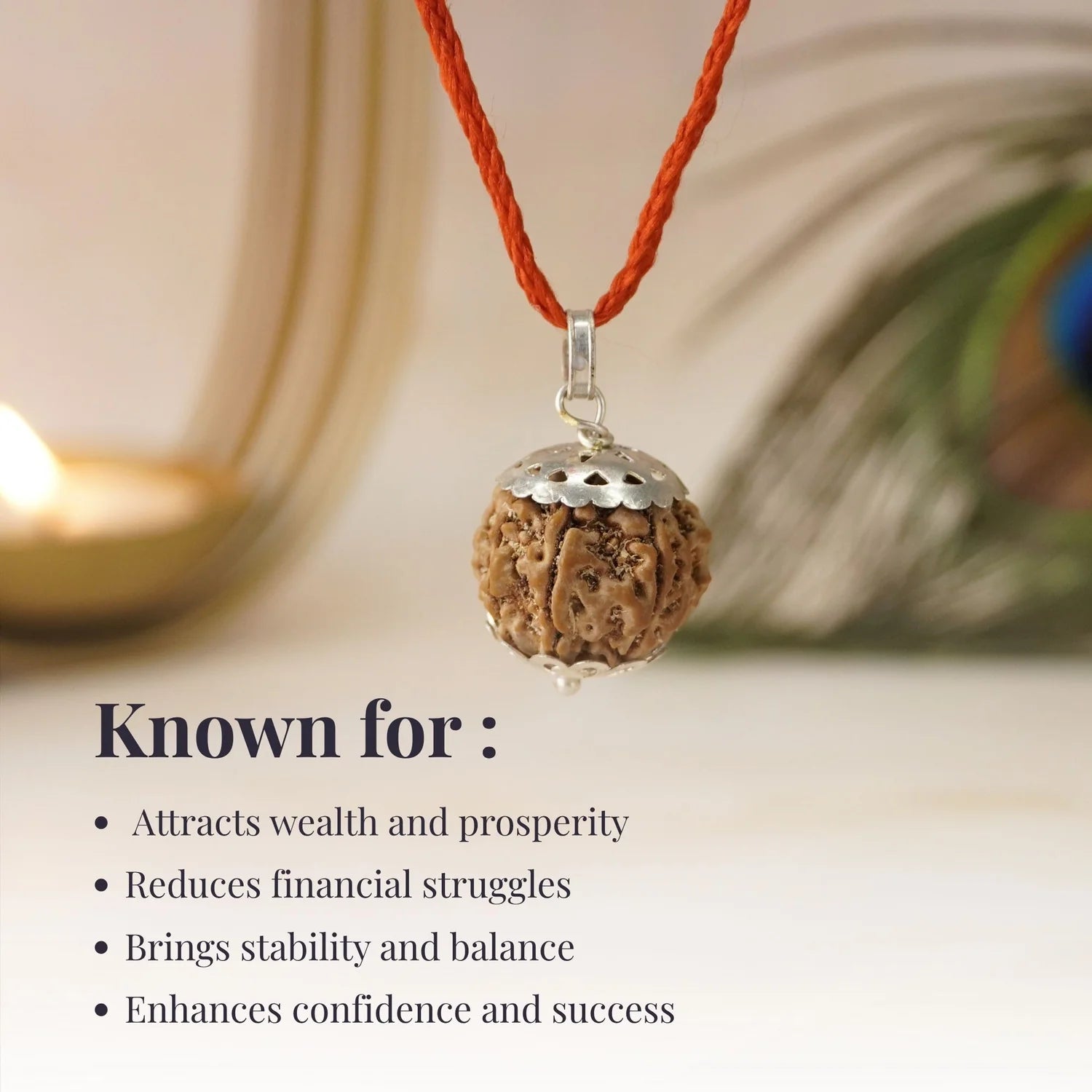Original 7 Mukhi Rudraksha Pendant — Natural Bead with Silver Cap & Sacred Red Thread