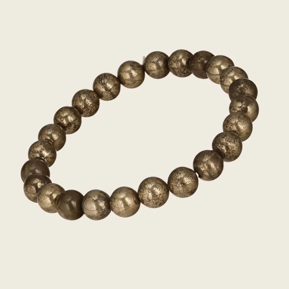Natural Pyrite Crystal Bead Bracelet — Wealth, Abundance & Confidence Stone