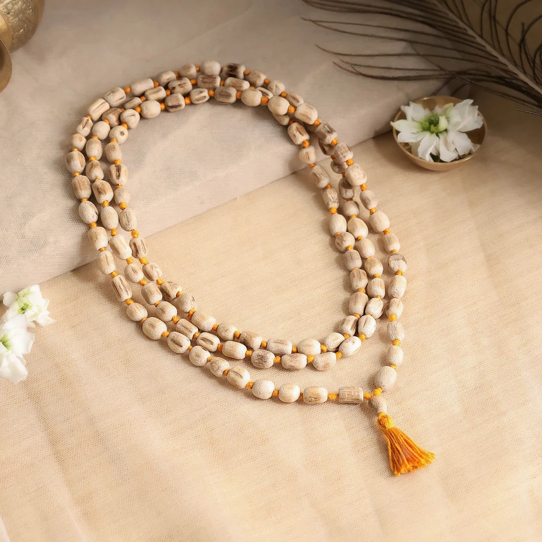 Original Tulsi 108 Beads Mala — Hand-Knotted Japa Mala with Saffron Tassel