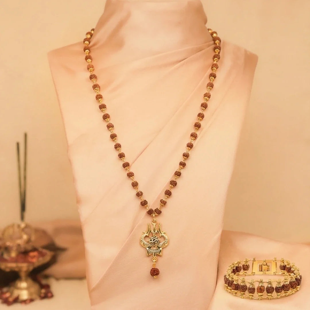 Trishul Rudraksha Mala with Bracelet Set