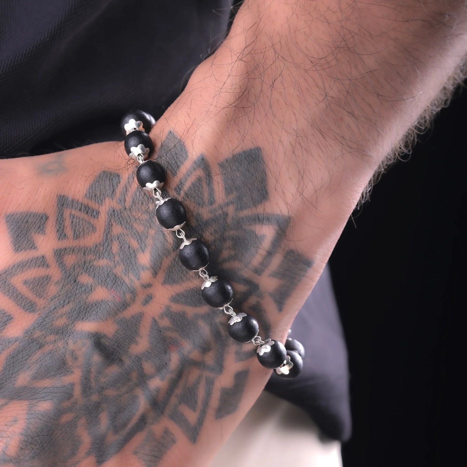 Handcrafted Karungli (Ebony Wood) Bracelet with Silver Caps | Spiritual Protection Bracelet