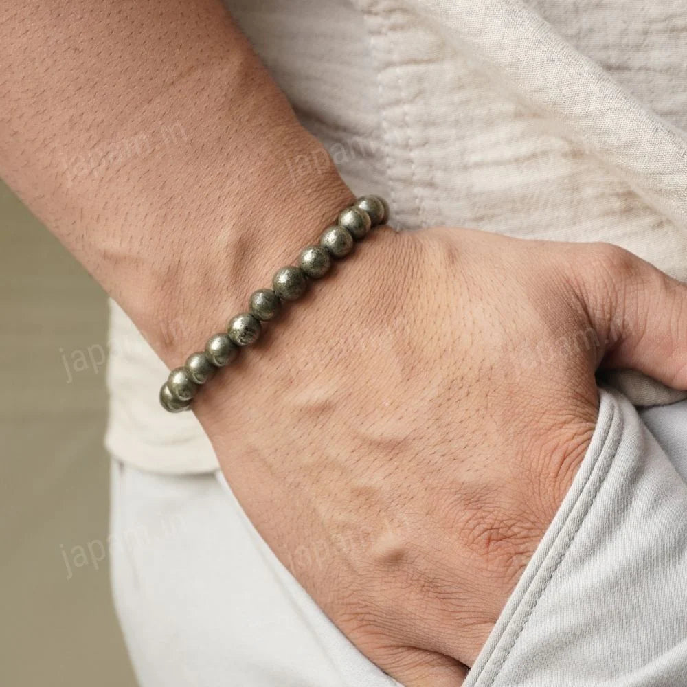 Natural Pyrite Crystal Bead Bracelet — Wealth, Abundance & Confidence Stone