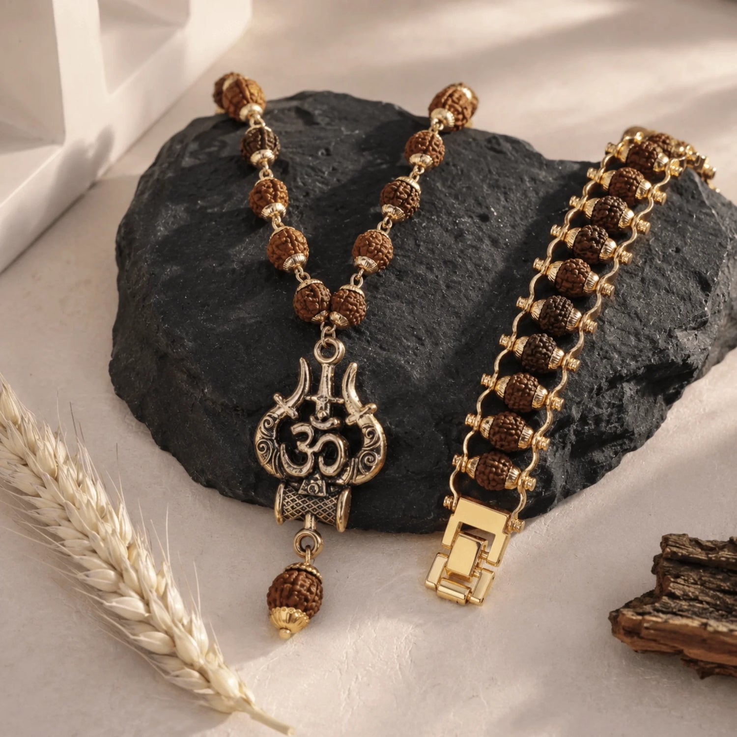 Trishul Rudraksha Mala with Bracelet Set