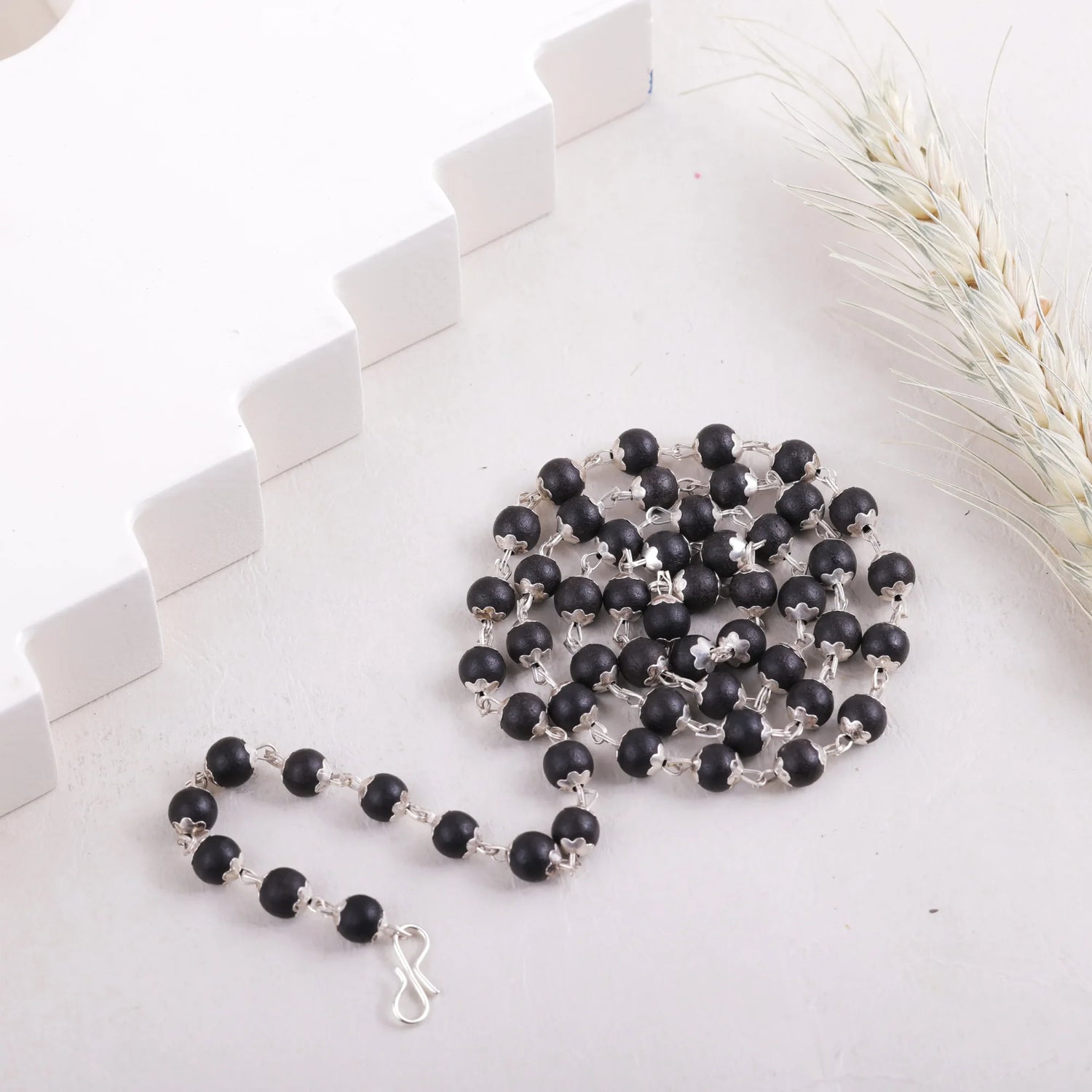 Original Karungali Malai — 54 Beads Natural Ebony Wood Mala with Gold Tassel
