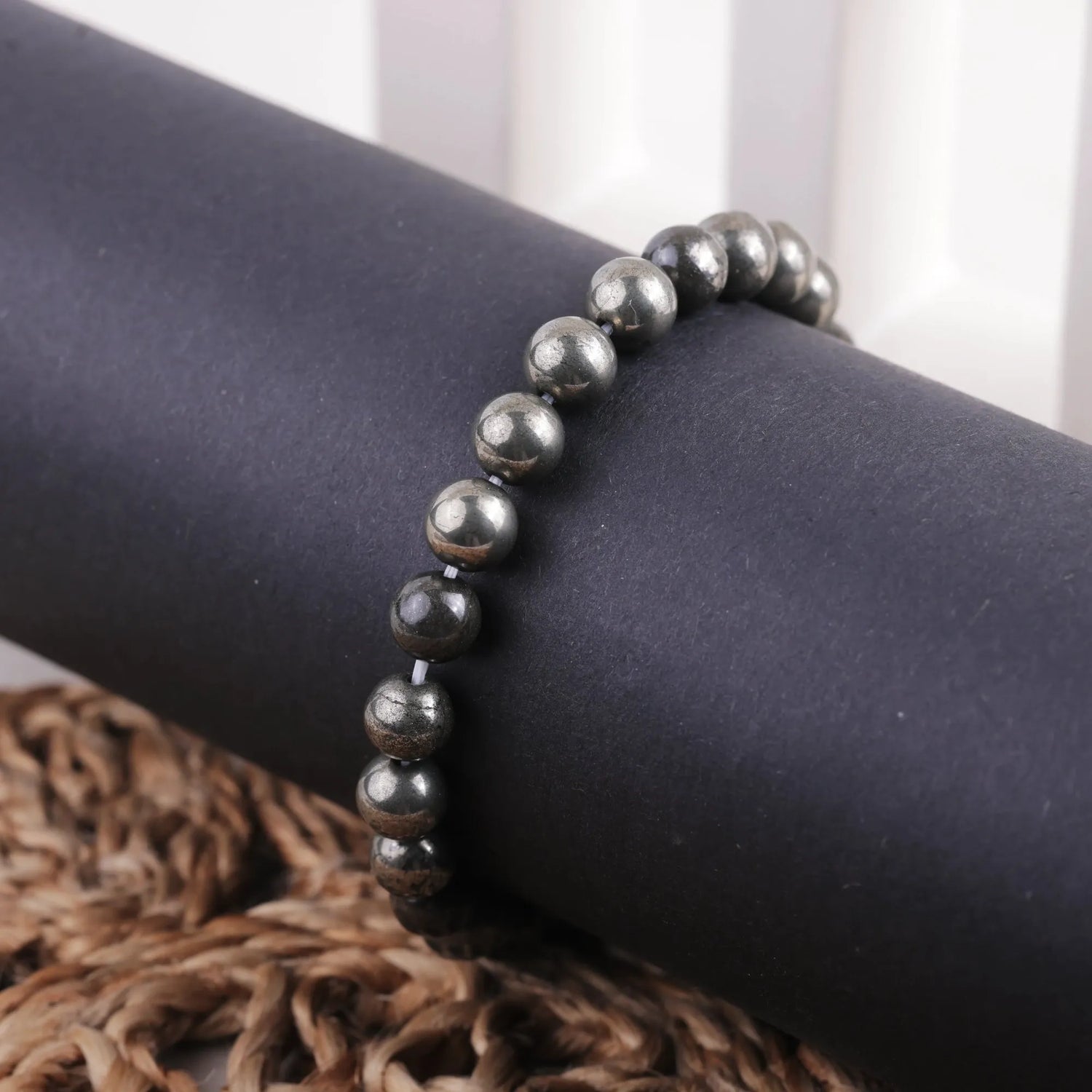 Natural Pyrite Crystal Bead Bracelet — Wealth, Abundance & Confidence Stone