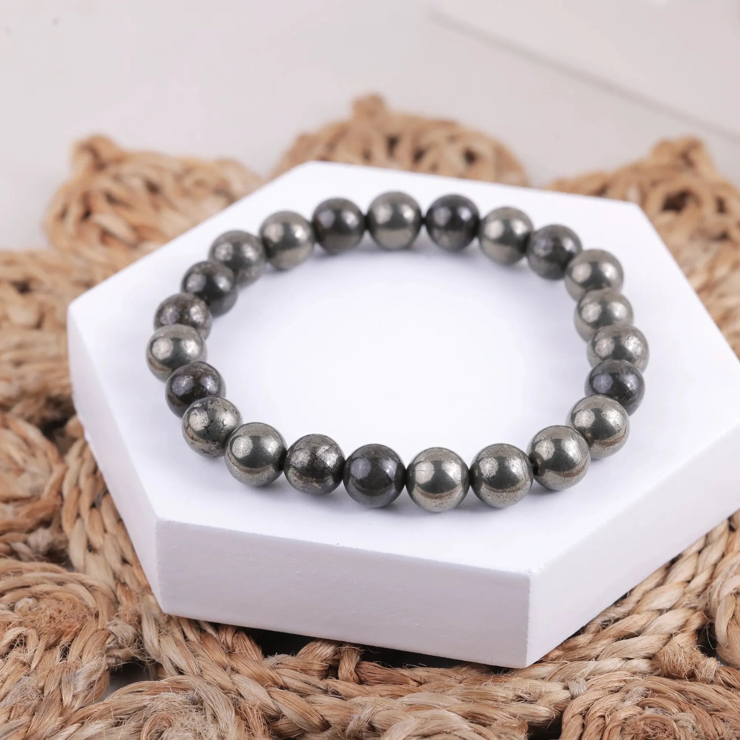 Natural Pyrite Crystal Bead Bracelet — Wealth, Abundance & Confidence Stone
